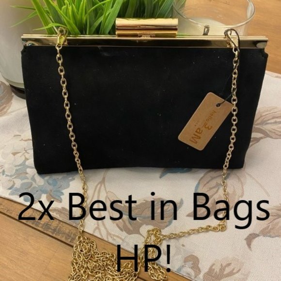 Hello 3am Handbags - 💀🎃👻 NWT Hello 3am Black Velvet Clutch w/ Gold Chain
